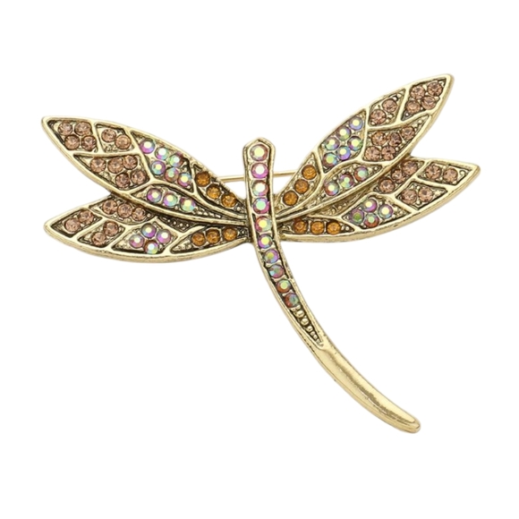 Topaz & Iridescent Crystal Dragonfly Brooch - Picture 2 of 3